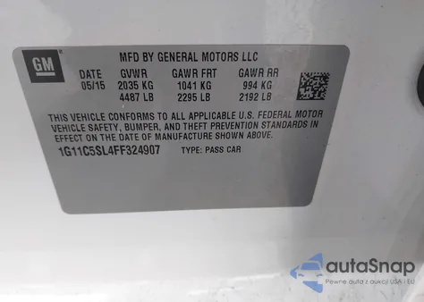 2015 Chevrolet Malibu 1Lt из США, поврежденный, VIN 1G11C5SL4FF324907